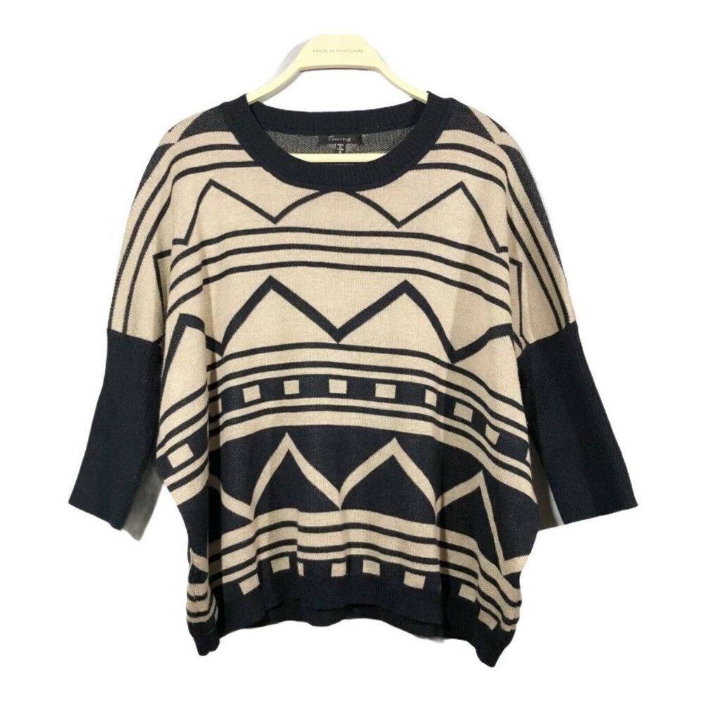 Timing Women Sweater Size S Dolman Brown Aztec Oversize Relaxed Crop Pullover
